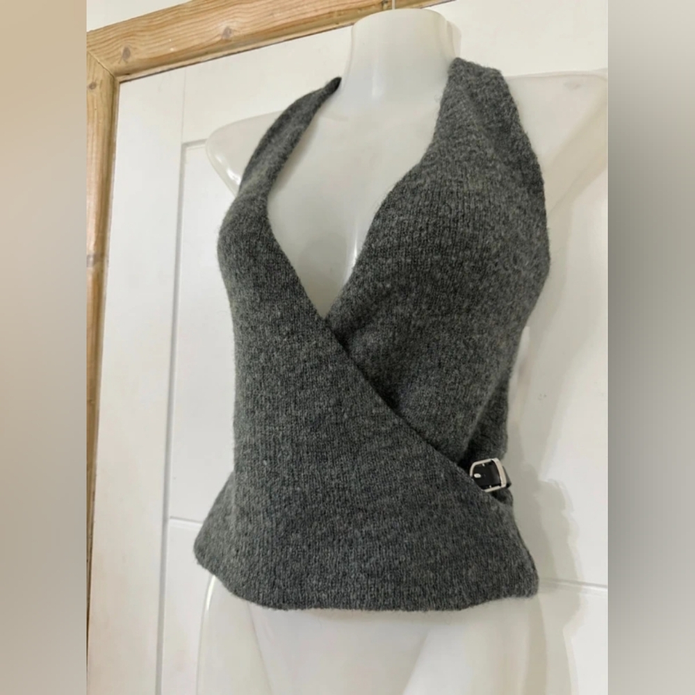Gray Halter Wrap Sweater halter neck top